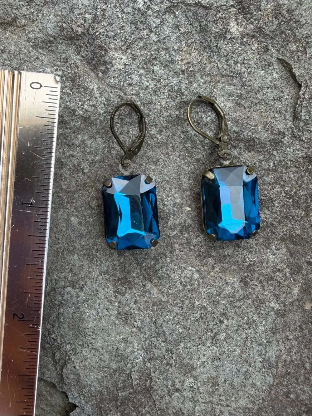 Vintage Blue Crystal Rectangular Drop Earrings